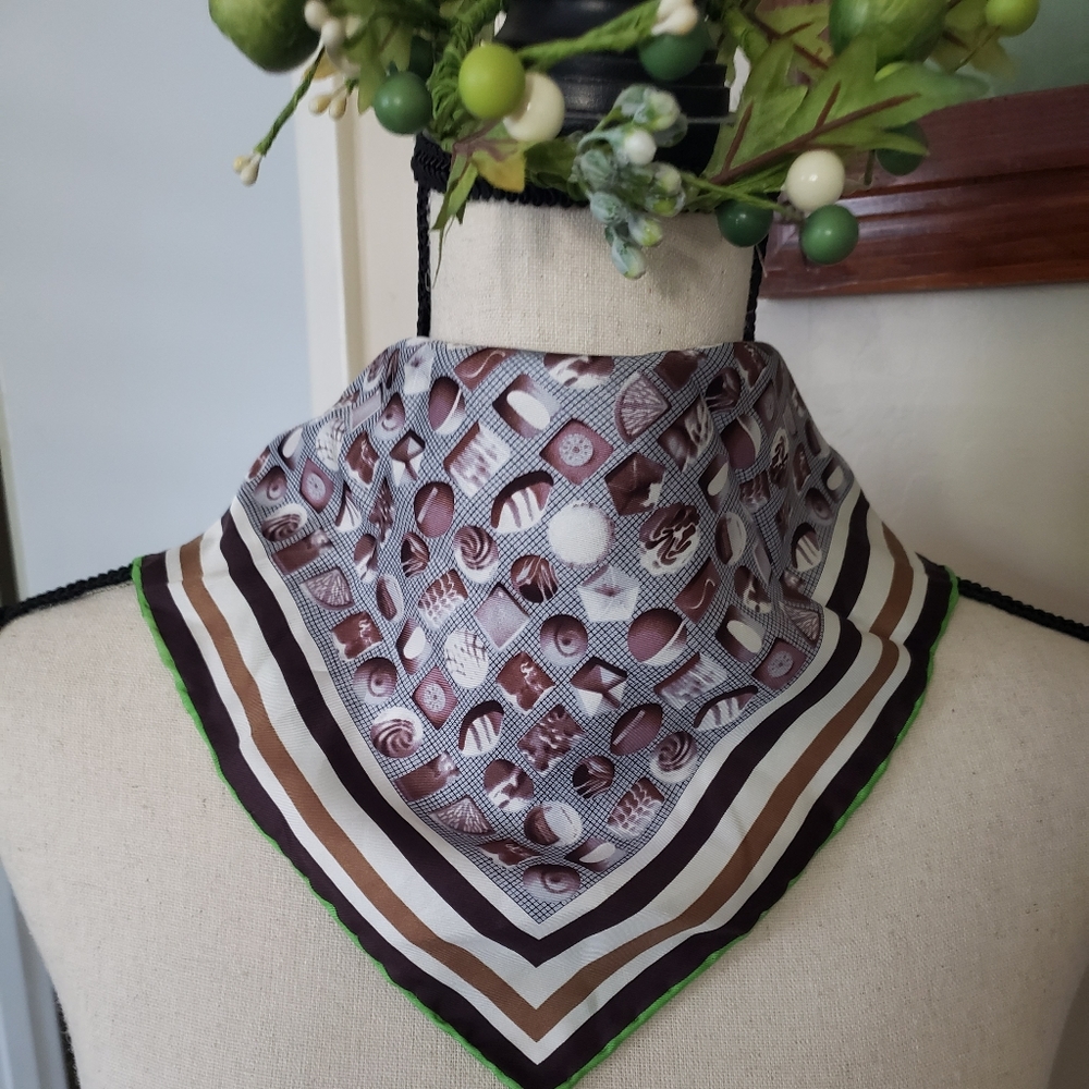 100% Silk Scarf Accessory Chocolate Print NWT